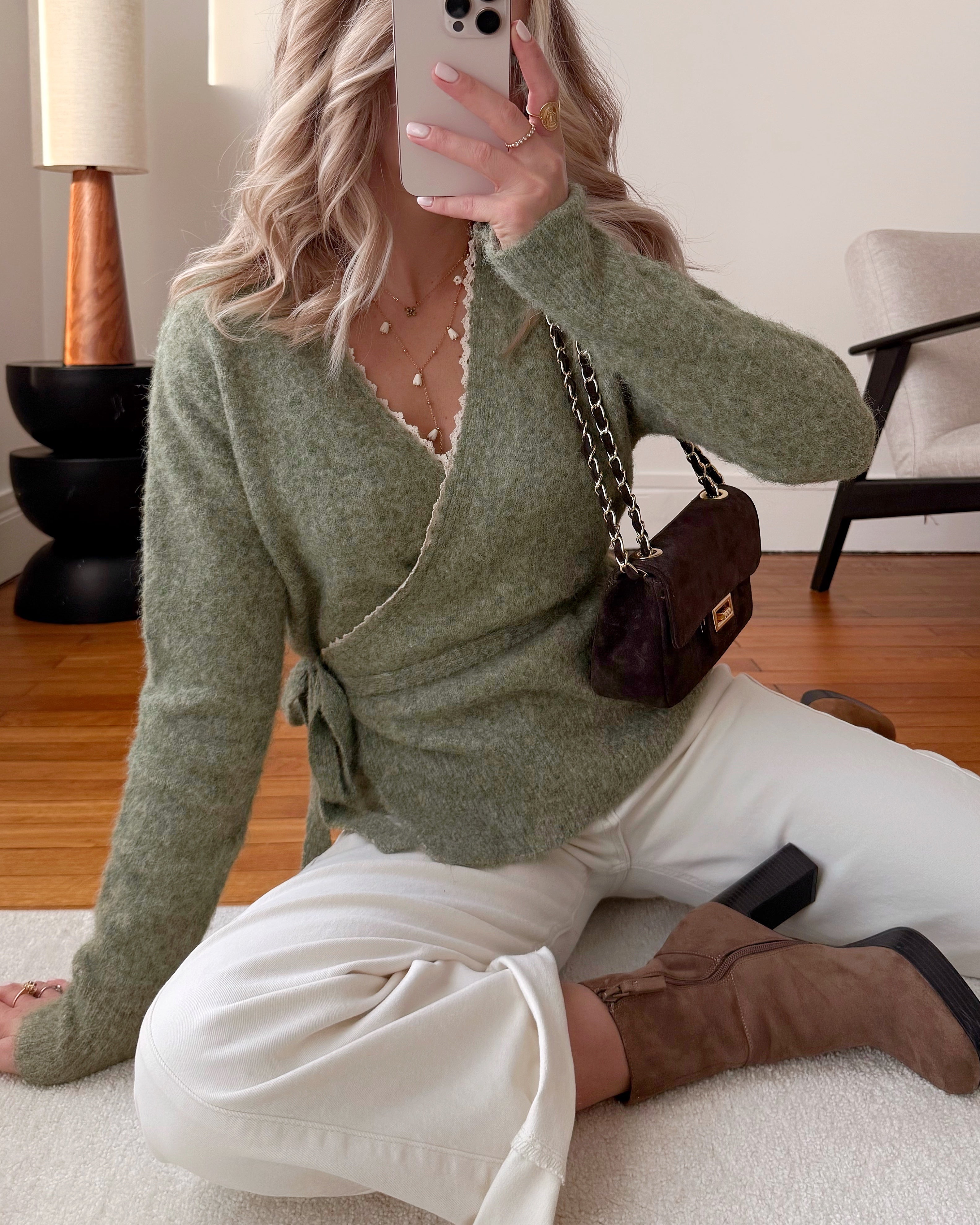 Cardigan cache-cœur ALFY - vert olive