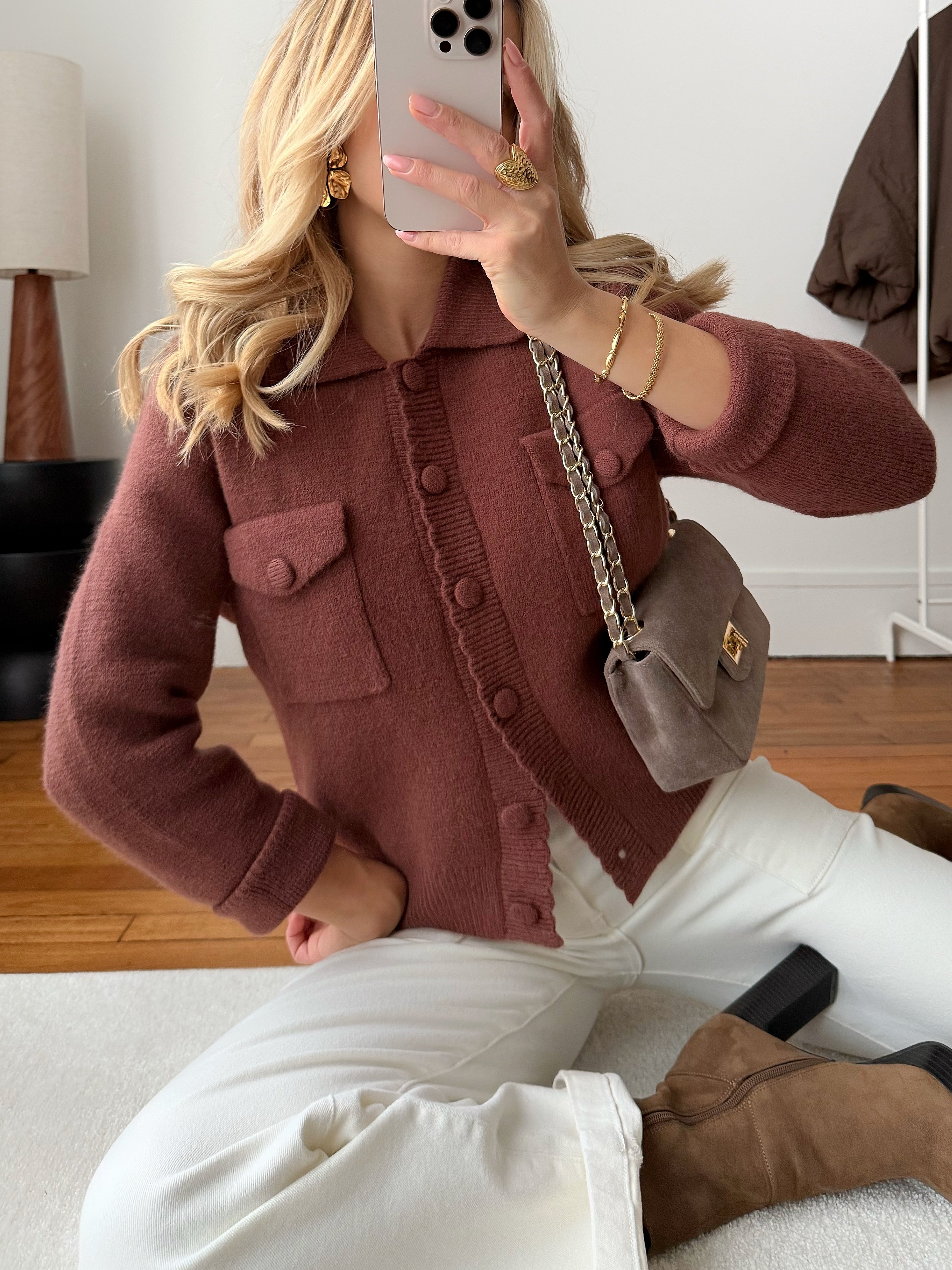 Cardigan col chemise TOUSSAIN - bois de rose foncé